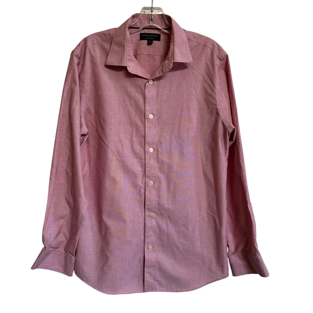 Banana Republic Mens M Pink Micro Dot Non Iron Slim Fit Button Down Shirt
